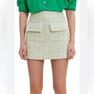 NWT maje Jinova Mini Skirt Green Metallic Tweed Size 40